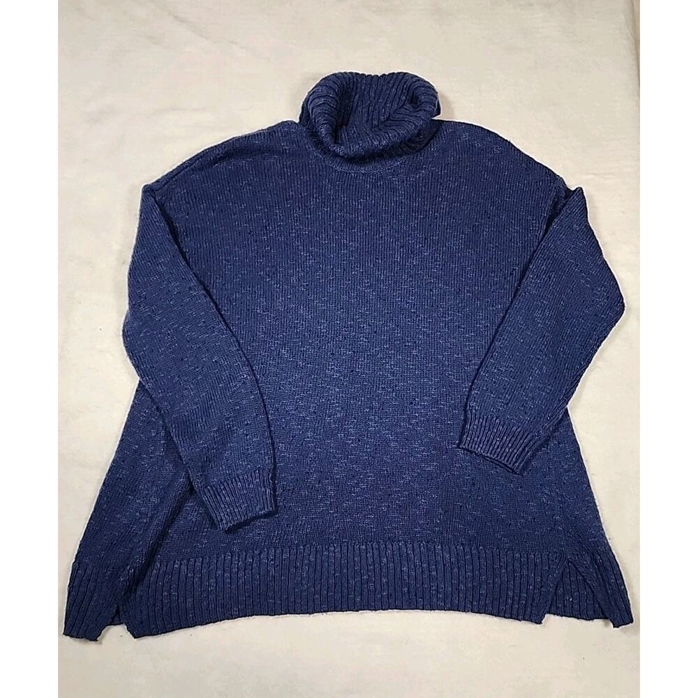 J Jill Womens Size S Turtleneck Sweater Ribbed Chunky Kniy Blue Pullover Oversiz